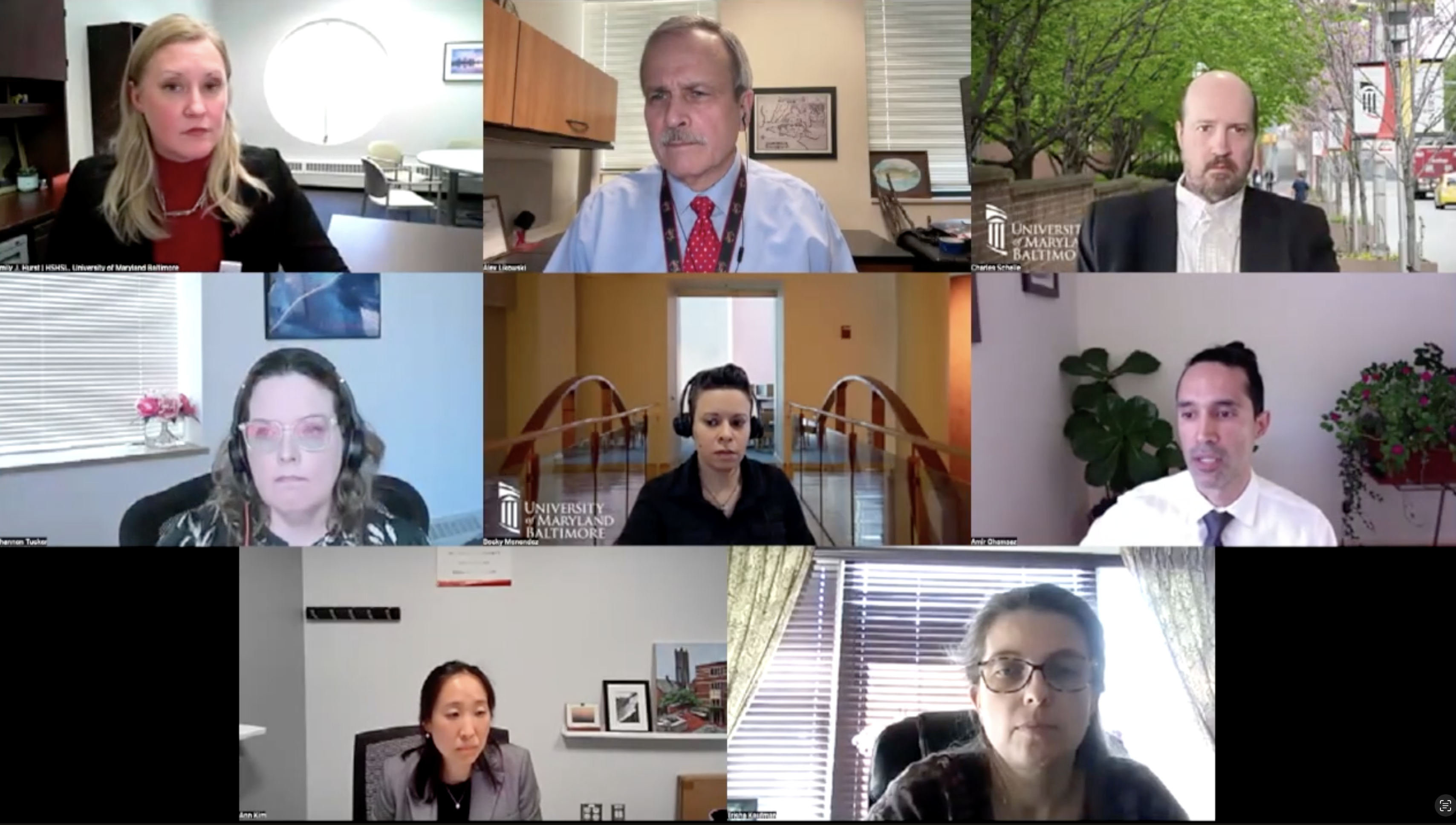 Clockwise from upper left: Emily Hurst, Alex Likowski, Charles Schelle, Amir Chamsaz, Tricia Kaufman, Ann Kim, and Shannon Tucker, with Becky Menendez in the center.